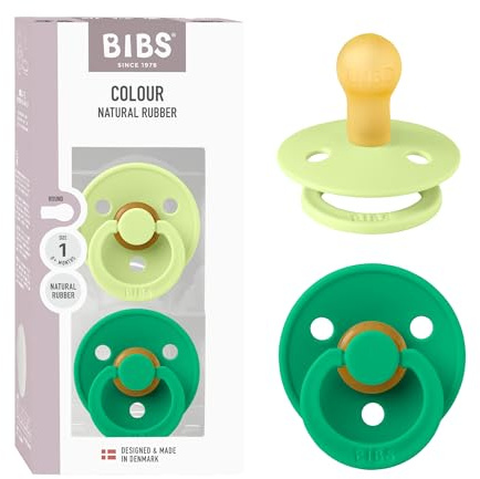 BIBS Colour Schnuller 2er-Pack, BPA-frei, Kirschform Nippel. Naturkautschuk/Latex, Hergestellt in Dänemark, Größe 1 (0-6 Monate), Matcha/Cactus