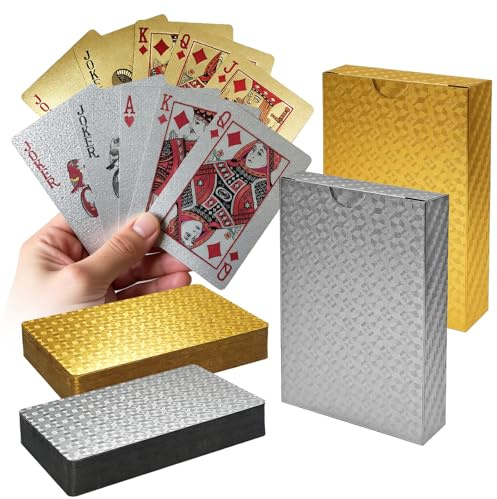 Rongrongago 2 Pièces Cartes en Plastique Imperméable, Carte a Jouer en Diamant, 2 Jeux de 54 Cartes, Jeux de Cartes Poker pour Le Bridge, Blackjack, Tarot et Les Jeu de Carte (Argent)