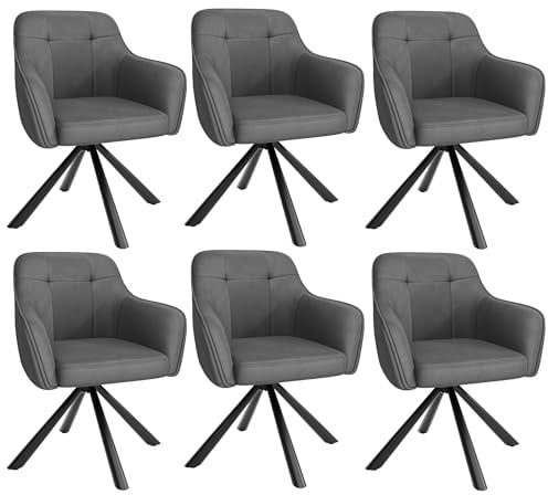 Esszimmerstühle 6er Set, 360° drehbar mit Armlehnen, Samt, Dunkelgrau | Bequeme Samt-Polsterstühle mit Armlehnen und 360° Drehfunktion – ideal für Esszimmer, Küche, Wohnzimmer oder Büro.