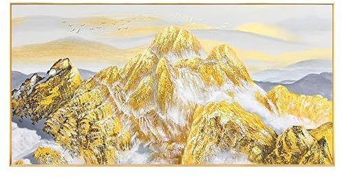 Arte de pared abstracto pintado a mano, gran pintura al óleo moderna de montañas negras y pájaros, obra de arte sin marco para decoración de sala de estar, dormitorio y oficina