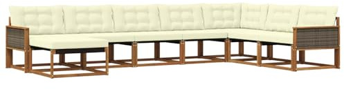 vidaXL Outdoor-Sofagarnitur mit Kissen 8 pcs Natur und Creme, Moderne Garten-Sofa-Set, robuster Akazienholz, Bequeme Liege, stilvolle Freizeitmöbel für draußen