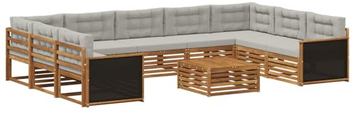 vidaXL Outdoor-Sofagarnitur mit Kissen 10 pcs Natürlich und Hellgrau, Gartenmöbel Set, modernes Sofa für den Außenbereich, Lounge ganz entspannt, Terrasse, Patio