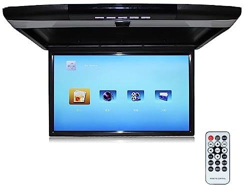 Monitor da 17,3 pollici HD Wide Screen Car Overhead Roof Mounted Monitor Ultra Sottile Flip Down TV Supporto FM/IR/USB/SD/HDMI, Nero