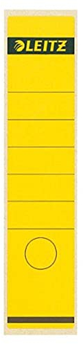 Leitz Rückenschild selbstklebend für Standard- und Hartpappe-Ordner, 10 Stück, 80 mm Rückenbreite, Langes und breites Format, 62 x 285 mm, Papier, gelb, 16400015