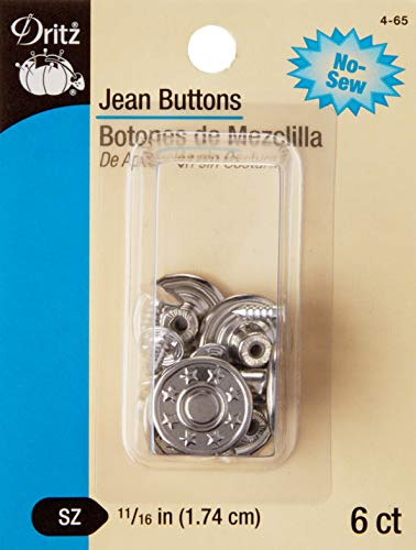 Dritz 4-65 Jean Buttons 11/16-Inch, Nickel, 6 Count
