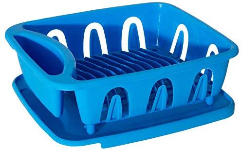 Premier Housewares Dish Rack Durable Dish Drainer Rack Blue Cutlery Drainer With Holes Practical Sink Drainer For Kitchen Draining Board Rack 36 x 31 x 13