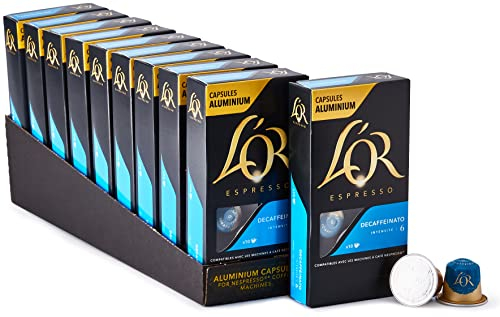 L'OR Decaffeinato - 100 Capsules de Café intensité 6 - Compatibles Nespresso (lot de 10 x 10)