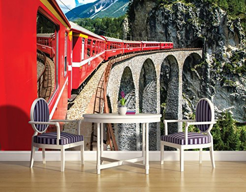 Forwall Vlies Fototapete Tapete Vliestapete Zug Gebirge AF1338VE L (152,5cm x 104cm) Photo Wallpaper Mural