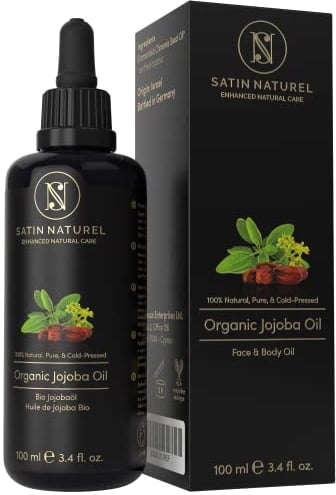 ORGANIC Jojoba Oil Vegan + Cold-Pressed - 100ml Light-Protection Glass Bottle - Skin Care Rich in Vitamin E for Soft Skin & Hair & Healthy Nails - 100% Pure Natural Cosmetics
