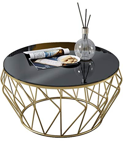 Meubles minimalistes Modernes Modernes de Balcon de Salon de Table Basse en Verre de Fer forgé (60 × 60 × 45cm) (Couleur : Or)