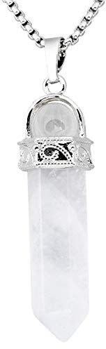 KYEYGWO Heilstein Punkt Anhänger Halskette für Damen und Herren, Hexagon Versilbertes Reiki Chakra Poliertes Steinpendel für Unisex, Bergkristall Perlen mit Hexagon
