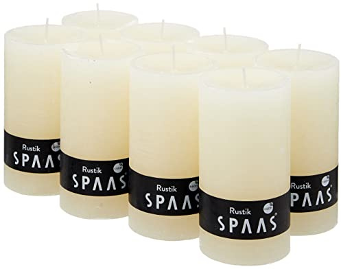 Spaas 8 Rustik-Stumpenkerzen, geruchlos, 70/130 mm, ± 60 Stunden, elfenbeinfarben