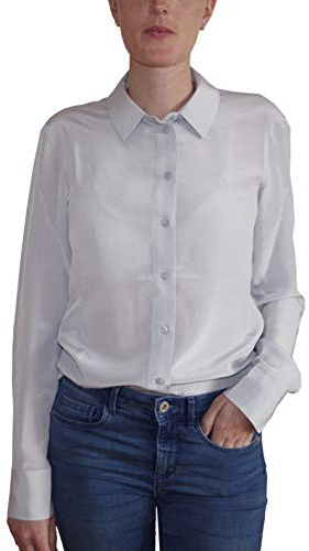 Posh Gear Damen Seidenbluse Collettoseta Bluse aus 100% Seide, grau, Größe L