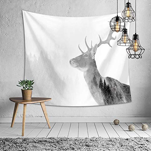 Odot Wandteppich Wandtuch Wandbehang, Kreativ Drucken Tapisserie Tischdecke Meditation Yogamatte Strandtuch von Zuhause Wanddekorationen (130x150cm,Misty Hirsch)