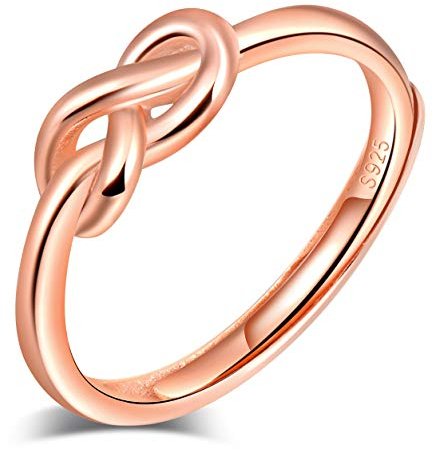 Yumilok Damen Ringe Einstellbar Öffnen Knote Ring Unendlich Twisted Jahrestag Ring Partnerringe Fingerring Vertrauensring 925 Sterling Silber für Frauen Roségold