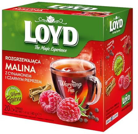 LOYD - Wärmender Tee Himbeere, Zimt, Schwarzem Pfeffer - 20 Pyramidenbeutel - Wintertee mit Himbeeren & Eine Prise Pfeffer - Süß mit Etwas Würze - Warming Tea Raspberry, Cinnamon & Black Pepper - 40g