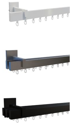 tilldekor Innenlauf Gardinenstange Square-LINE auf Maß 1-3 läufig, nach Maß | Aluminium Satiniert 2-lauf 250 cm, Vorhangschiene, Innenlaufschiene, Aluminium, leichtgängig, silber, schwarz, weiß