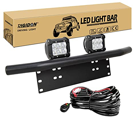 RIGIDON 2 Pcs 4 zoll 10cm 18W flood led arbeitsscheinwerfer mit 12V kabelbaum und kfz kennzeichenhalterung, Außen led flutlichtstrahler offroad beleuchtung für Auto SUV LKW, 4x4 Fahrzeuge, 6000K