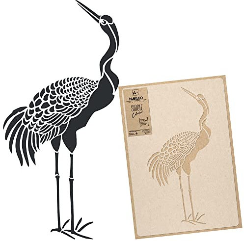 NAKLEO Große Malschablonen 43x64 cm, Japanisch Stehender Kranich Art Deco Orientalisch Muster, Wiederverwendbare Kunststoff Wandschablone DIY Handwerk, Holz Möbel Boden Stoff