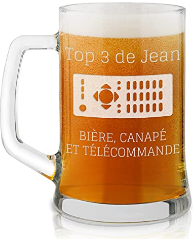 Maverton Chope à Bière Gravée - Contenance : 50 cl – Verre à Bière Personnalisé avec Anse - Souvenir pour les Amateurs de Bières – Cadeau Anniversaire Homme - Idee Cadeau Homme - télécommande