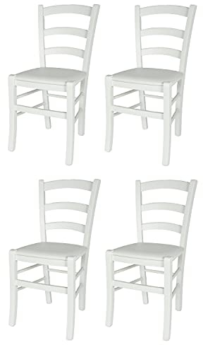 t m c s Tommychairs - 4er Set StühleVENEZIA für Küche und Esszimmer, Robuste Struktur aus Buchenholz, deckend Weiss lackiert und gepolsterte Sitzfläche mit Kunstleder in der Farbe Weiß bezogen