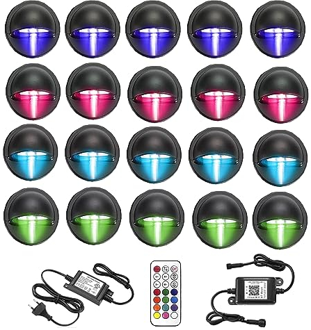 20er- Set WIFI RGB LED Bodeneinbauleuchten Aussen DC12V Ø35mm IP65 Wasserdicht Einbauspots LED Terrasse Einbaustrahler Bodeneinbaustrahler Kit Arbeitet mit Alexa,Google Home