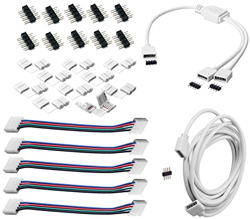 Euroharry LED Strip Verbinder und Verlängerung - Eckverbinder, | Befestigungsclips für 10mm 4 Polig RGB 5050 LED Streifen (2m Anschlusskit)