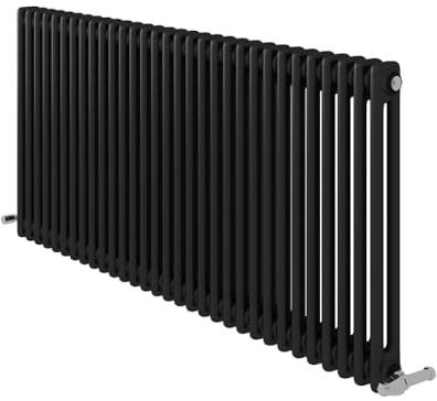 iBathUK Regency Wall-Mounted Horizontal 2 Column Radiator, Steel Cast Iron Style High Thermal Output Hydronic Central Heating, Traditional Designer Radiator in Matt Anthracite, 600 × 1415mm