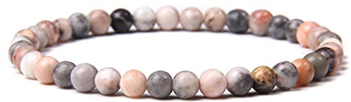 Wdhybwcx 4 mm Chakra-Perlen-Energie-Armband natürliche runde Achat-Onyx-Stein-Stretch-Armband-Armbänder für Frauen-Mann-Handgemachten Yoga-Schmuck-Rosa Zebra,19CM
