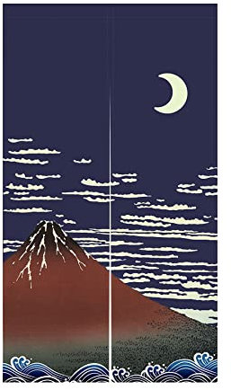 LIGICKY Japanischer Stil Noren Lang Vorhang Dick Türvorhang Raumteiler Tapisserie für die Heimtextilien 85 x 180 cm, Mount Fuji, Himmel und Wellen