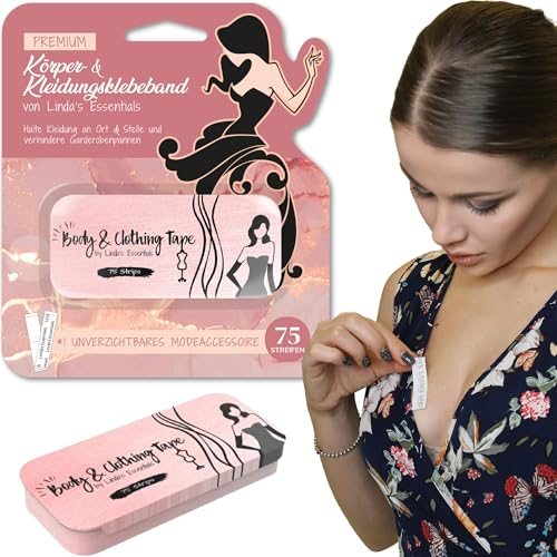 Linda's Essentials Fashion Tape doppelseitiges Klebeband Kleidung, transparentes Body Tape doppelseitg, geeignet für alle Stoffarten und empfindliche Haut, selbstklebend mit starkem Halt, 75 Stück