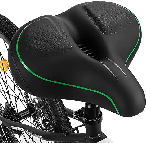 TONBUX Fahrrad Sattel Breiter Fahrradsattel, Atmungsaktiv Bequem Weich Für Damen Herren Grün