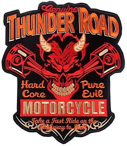Locomo Ghost Rider Großer Aufnäher zum Aufbügeln bestickt Thunder Road Big Red Skull Bone Devil Motorrad Bike Emblem Badge Back Jacke Mantel T-Shirt