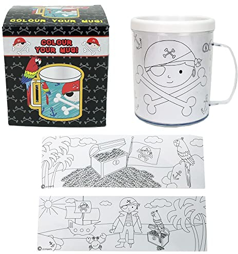 Trinkbecher zum bemalen für Kinder - 300 ml, Tasse bemalen Kindergeburtstag, Kindergeburtstag Gastgeschenk, Plastikbecher Kinder, Kindertasse zum ausmalen (Piraten)