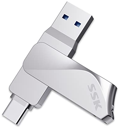 SSK USB Stick 128GB USB 3.2 Speicherstick Metall Memory Stick Dual USB-Sticks USB-A & Typ-C OTG USB-Flash-Laufwerk Wasserdichter Datenspeicher Up to 200MB/s, Ultra Fit Flash Drive für Datenspeicherung