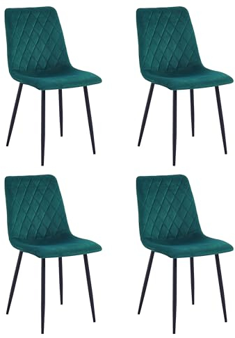 Mevsim Elisia Esszimmerstuhl 4er Set Grün - Samt - Metallbein - Wohnzimmersessel - Samt Sessel Stuhl - Edelstahl Küchenstuhl Schwarze Metallbeine - Polyester Stuhl - Anti-Rutsch
