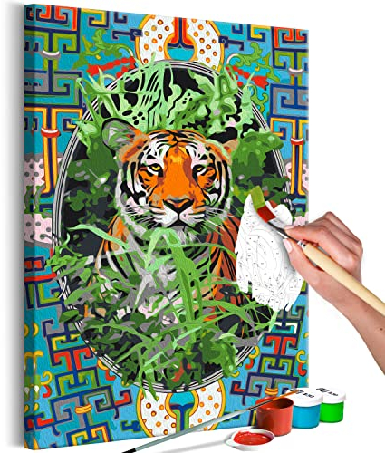 murando - Malen nach Zahlen Tiger Tier Porträt 40x60 cm Malset mit Holzrahmen auf Leinwand für Erwachsene Kinder Gemälde Handgemalt Kit DIY Geschenk Dekoration g-A-10128-d-a