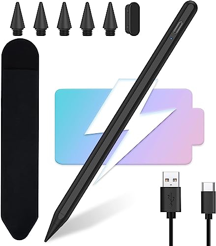 Penna per Apple iPad (2018-2025), Stylus Pen Ricarica Rapida, Sensibile all'Inclinazione & Rifiuto del Palmo, Compatibile con iPad 11(A16)/10/9/8/7/6, Air M2/M3/5/4/3, Mini 7/6/5, Pro 12.9/11/13
