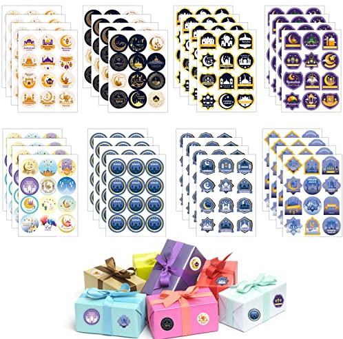 32 Blätter Eid Mubarak Aufkleber, Ramadan Aufkleber, 384 Dots Runde Aufkleber Dekoration, Ramadan Geschenkaufkleber, Muslim Party Deko Basteln für Geschenke Verpackung Muslim Islam Party Supplies