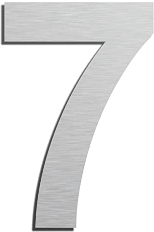 Ywonoby Hausnummer- 3inch Silber Edelstahl Hausnummer, Selbstklebende Hausnummer- für Tür, Briefkasten, Außen- Anti-Friktion, Wetterfest- Ziffer 7