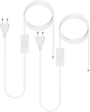 Kabel mit Schalter und stecker,Zuleitung mit Schalte-HuLuWa 3Meter Netzkabel mit Schalter,Euroflachstecker,H03VVH2-F 2x0,75, 2 Adern, IP20, für Leuchten, Lampen, Leuchtmittel (weiß,2 Stück)