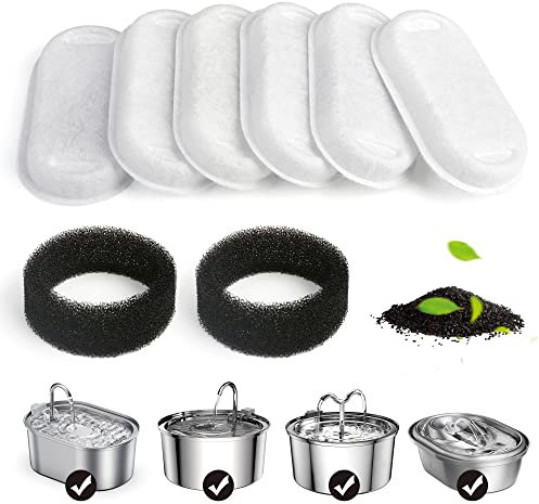 Petace Cat Water Fountain Filters, Replacement Sponges for Stainless Steel Cat Water Fountain, 3.2L Pet Drinking Dispenser Activated Carbon Filters 6 Packs