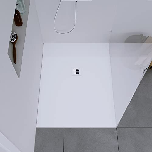DURAVIT Duschtasse 120x80 cm, Flache Bauhöhe, Duschwanne DuraBayas in Weiß Matt aus Mineralguss mit integriertem Ablaufdeckel, Duschbecken mit Gefälle