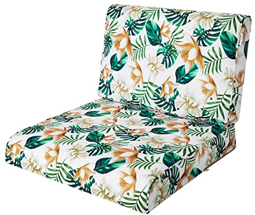 PillowPrim, Stulhkissen, Kissen für Rattansessel, Outdoor, Auflage, Palettenkissen, Sitzkissen, Rattanmöbel, Weiße Blumen, 60 x 60 cm