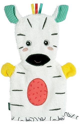 Fehn Waschlappen Zebra - Waschhandschuh mit Tiermotiv - Badewannenspielzeug für fröhlichen Badespaß - Babywaschlappen für die Badewanne - weicher Handtuchfrottee für Babys und Kinder ab 0+ Monaten