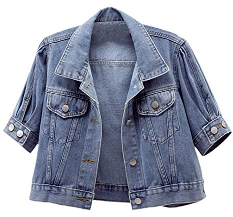 Wvapzxx Vintage Wash Blue Slim Short Denim Jackets Women Summer Cowboy Outerwear Half Sleeve Jeans Jacket Coat