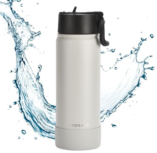 HYDRATE 500ml Stainless Steel Water Bottle with Sleeve Base - Thermal Flask for Cold and Hot Drinks - Convenient Straw for Easy Hydration - Reusable Sports Drink Bottle - Insulated - Grey