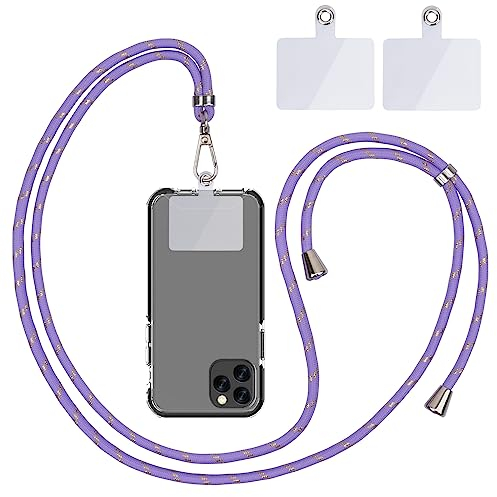 Handykette Universal, Handy Lanyard, Universelles Handy um den Hals hängend mit Pad Handy Lanyard, verstellbar und abnehmbar. (1Lila Golddraht)