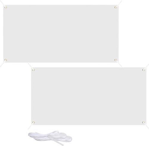 2 Packs Paintable Blank Banners 4x2ft White Solid Color Flags With 12M Rope Plain Make Your Own Banner DIY Party Festival Celebration Outdoor Decoration 120x60cm
