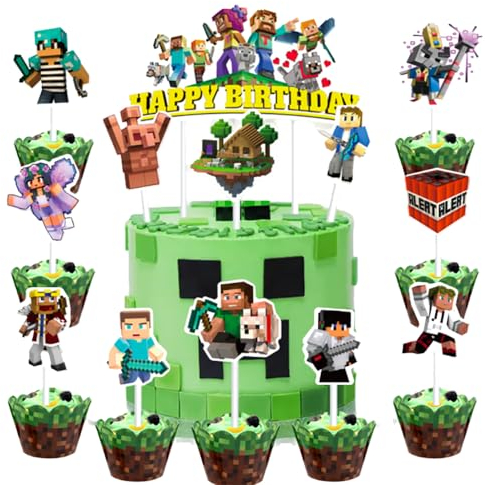 31 Pcs Game Miner Cake Toppers for Boys Girls, Cake Decorations, Cupcake Toppers, Birthday Party Supplies
